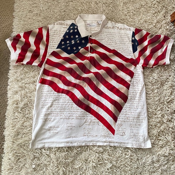 Flag Polo casual shirts, size XXL, 100% cotton, Mens Knit Patriotic Flag Shirt - Picture 12 of 12